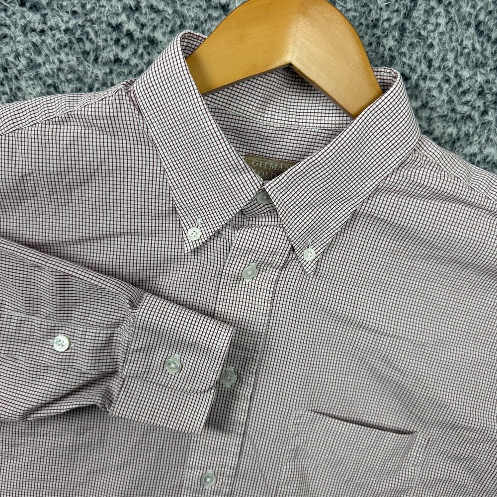 Gitman Gold Shirt Mens Large Red Gingham Check Dress Long Sleeve Cotton USA Made